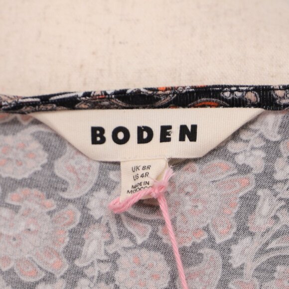 NWT BODEN Puff Sleeve Tie Waist Fit & Flare Dress Block Paisley Size 4 - Picture 8 of 11